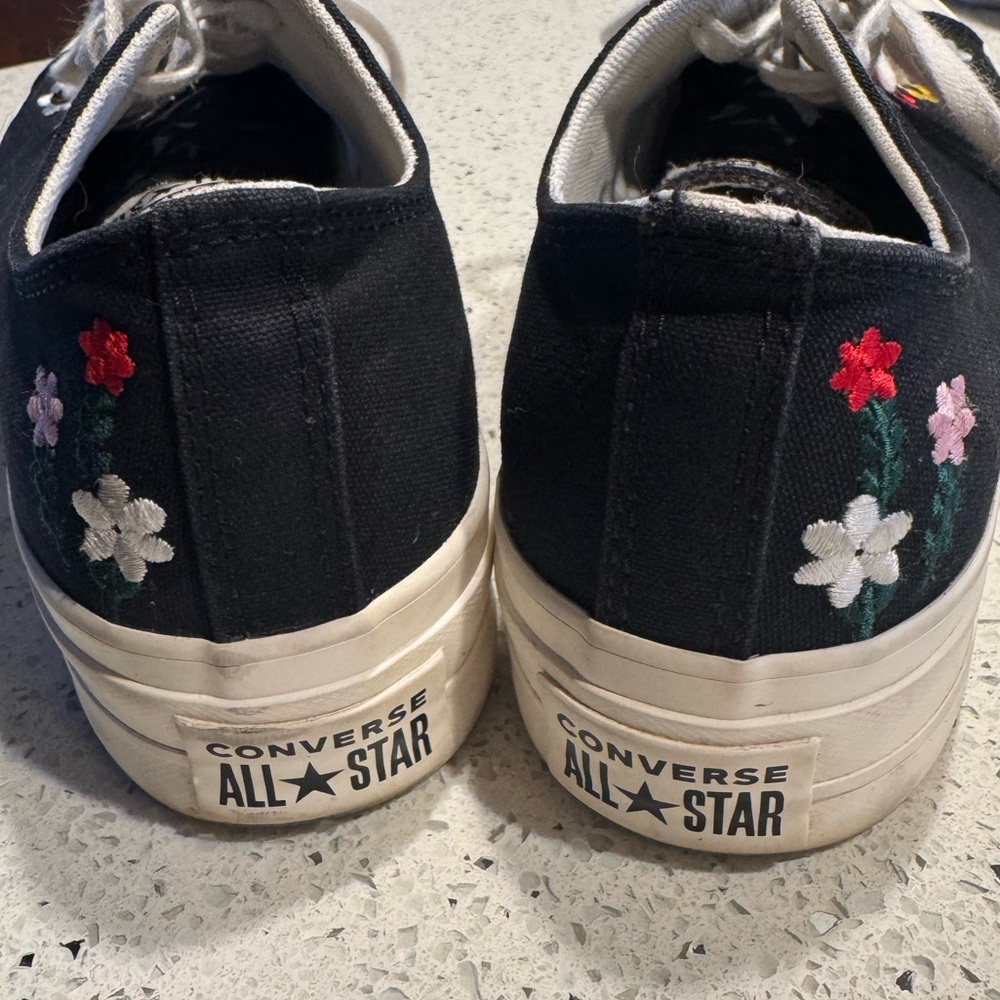 Converse All Star Lift Platform Floral Embroidery Black A02566F Size 9 - Picture 5 of 8
